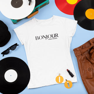 Bonjour Women's Short Sleeve T-Shirt iAngelArt Global Shirts & Tops