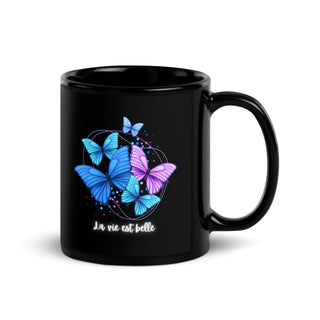 Elegant Black Glossy Butterfly Mug iAngelArt Mugs