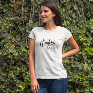 J'adore la Vie Women's Short Sleeve T-Shirt: Celebrate Life and Spread Positivity with this Chic and Inspirational Apparel iAngelArt Shirts & Tops