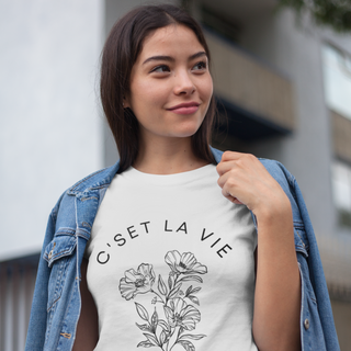 C'est la Vie Floral Elegance Women's Short Sleeve T-Shirt iAngelArt Global Shirts & Tops